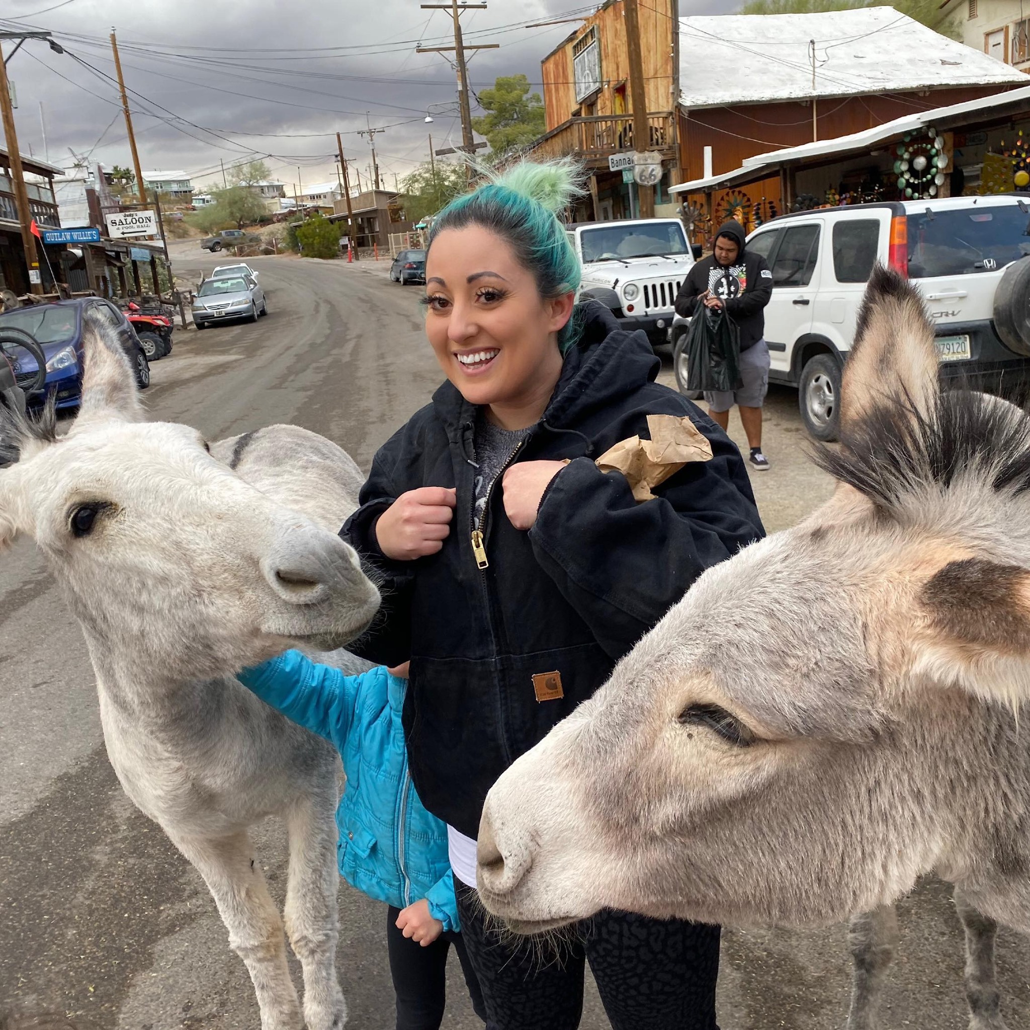 Woman writing about healing from grief and emotional burnout after death of husband. (pictured Oatman AZ donkeys)